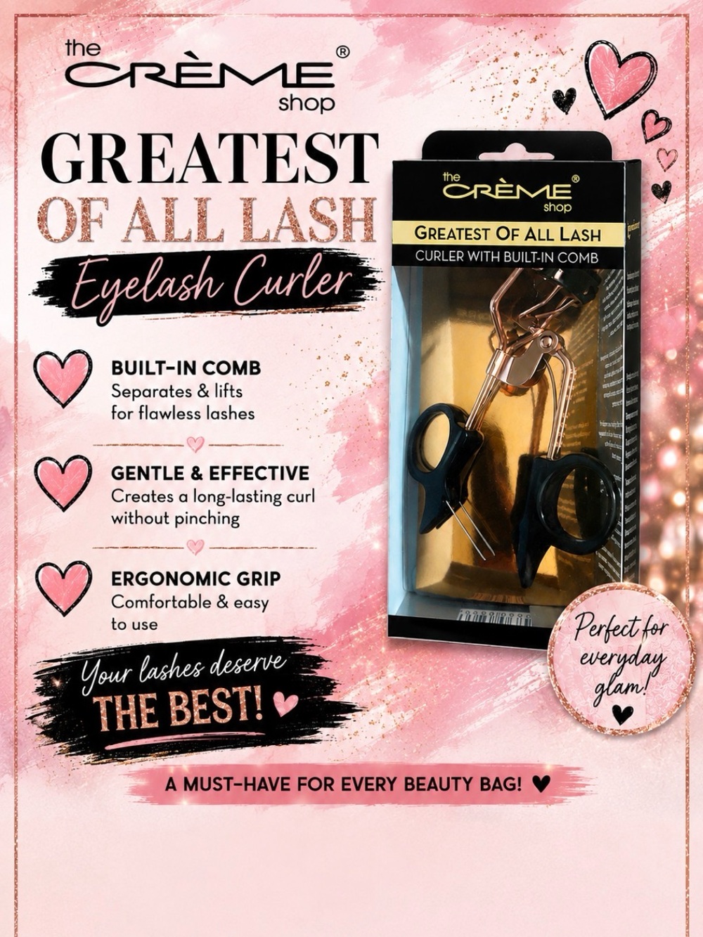 the CRÈME Shop Greatest Of All Lash Curler — Black & Rose Gold